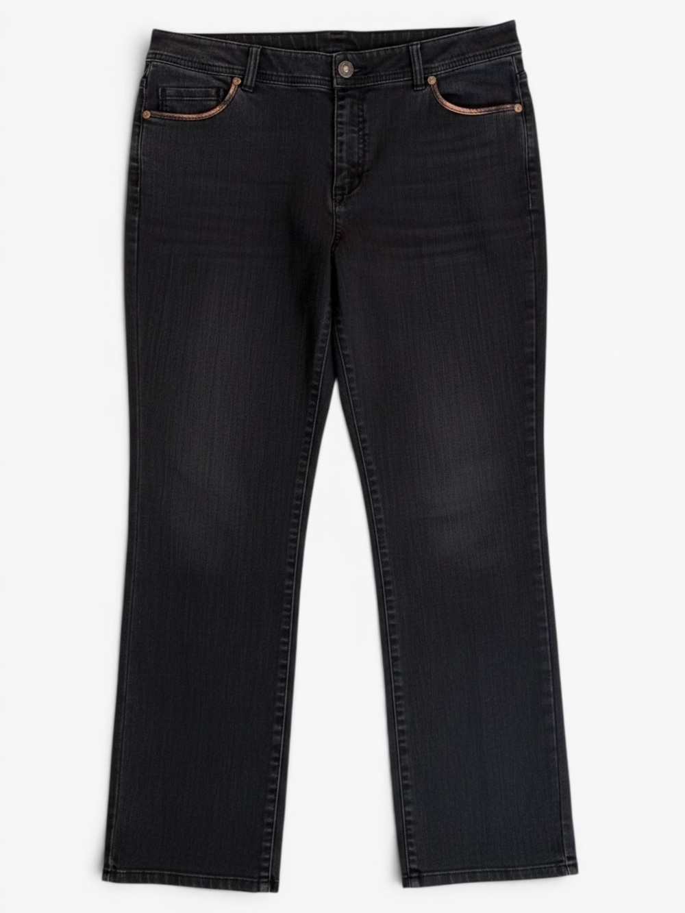 Chico's black straight leg jeans 1.5 Short (fits US 10S) with bronze trim